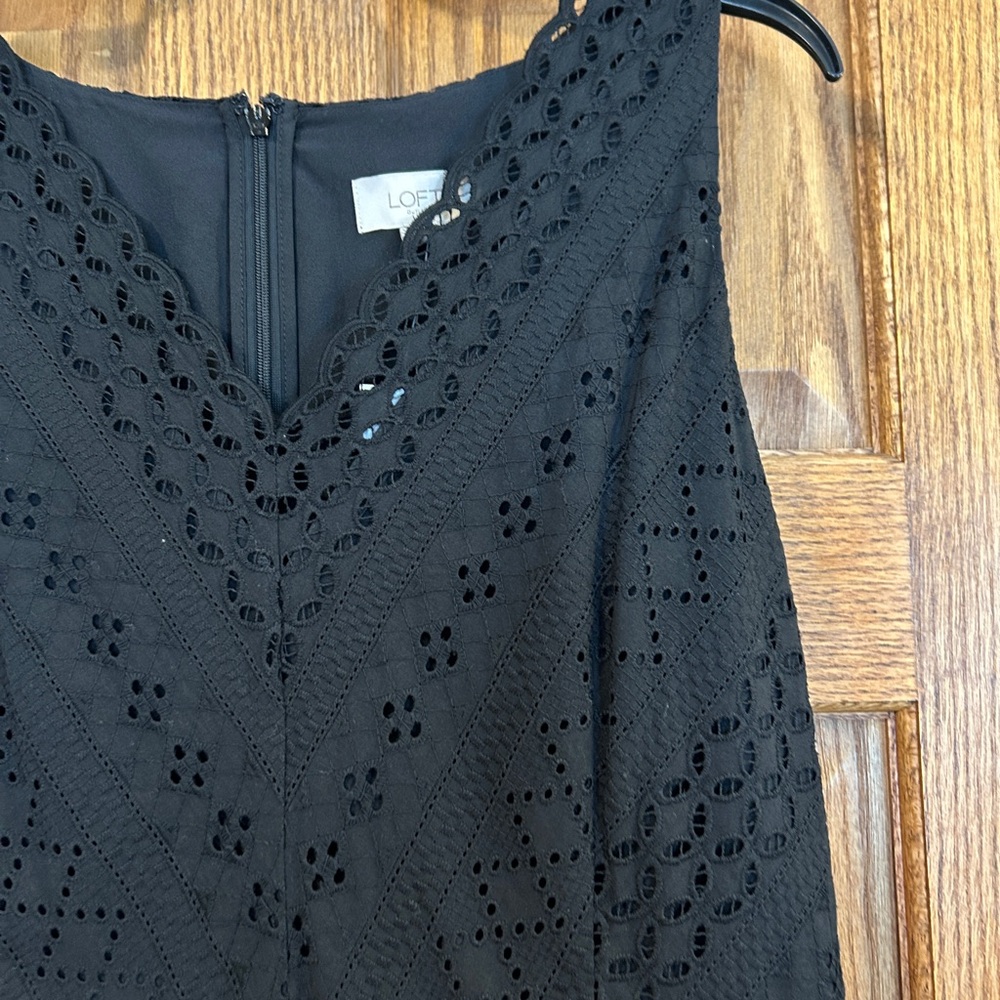 Black Eyelet V-Neck Dress. Fully Lined, Size 8. LOFT - Picture 2 of 11